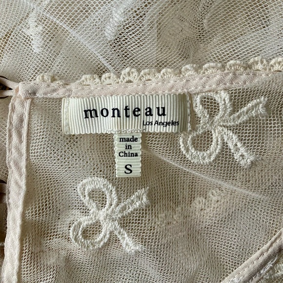 Monteau Cream White Sheer Bow Lace Tank Top Ballet Vintage - Picture 9 of 10